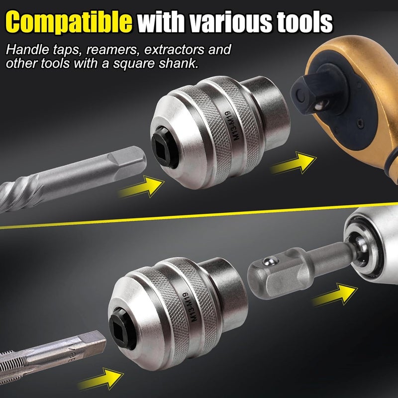 Topec Tap Sockets, 6-Piece Tap Socket Set, Extraction Tool, CR-MO Steel, Adjustable Handle with Metric M3-M19 Sockets & 1/4"-3/8"-1/2 Imperial Adapters - Image 3